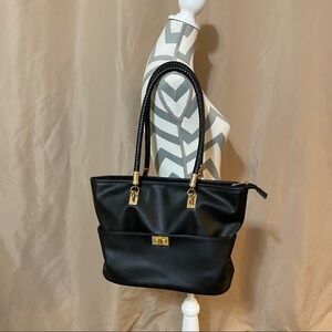 Faux leather black shoulder bag